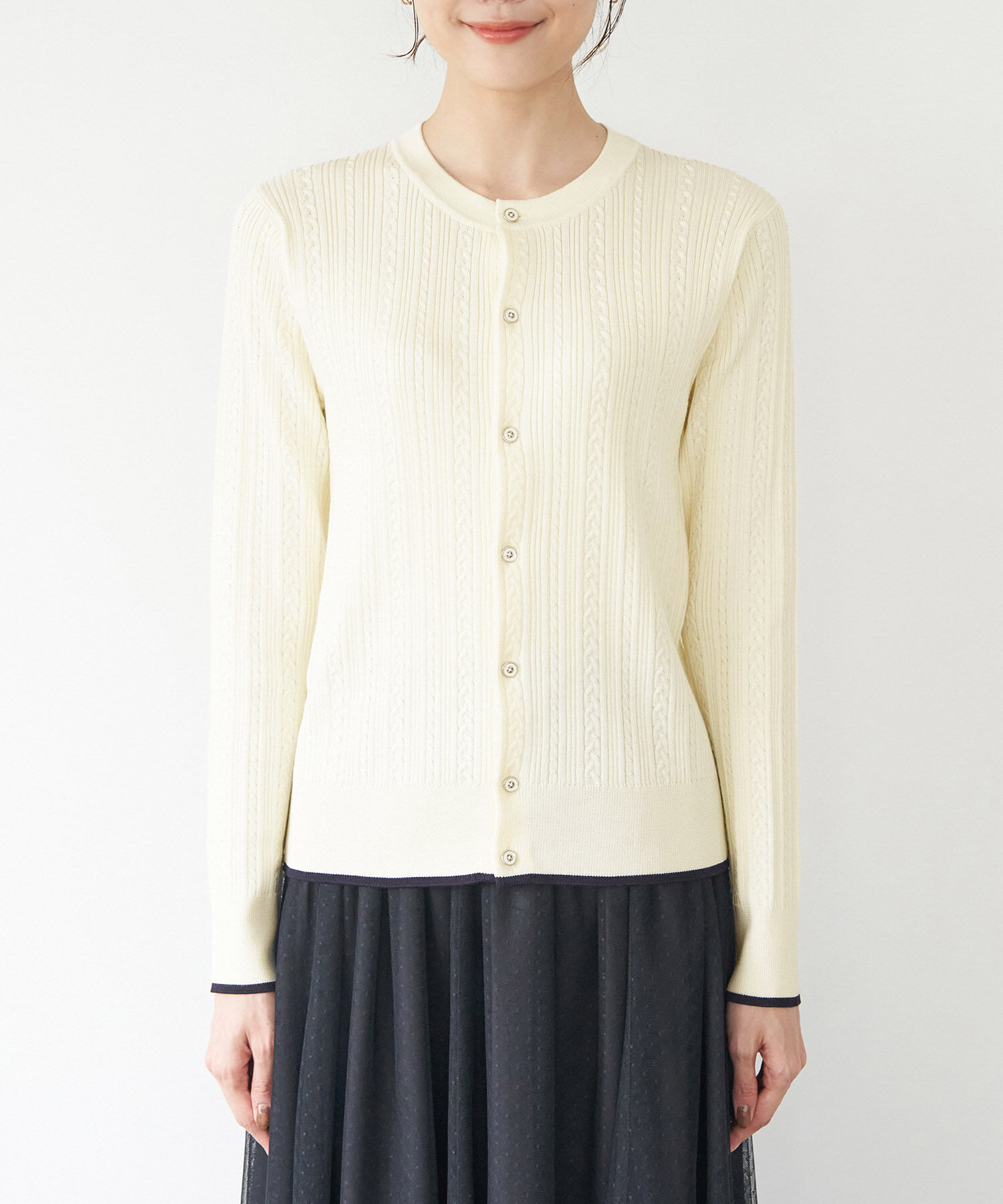 Rope&rsquo;Picnic「洗濯機OK・リンクコーデ/BIO GRACEミニケーブルニットカーディガン」|カーディガン|