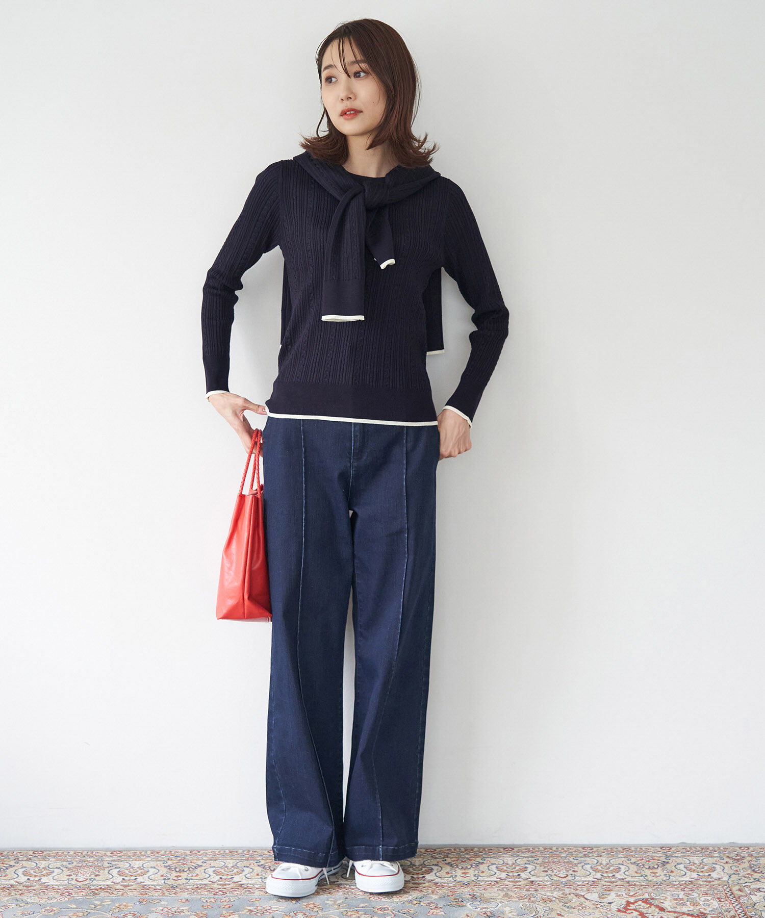 Rope&rsquo;Picnic「洗濯機OK・リンクコーデ/BIO GRACEミニケーブルニットカーディガン」|カーディガン|