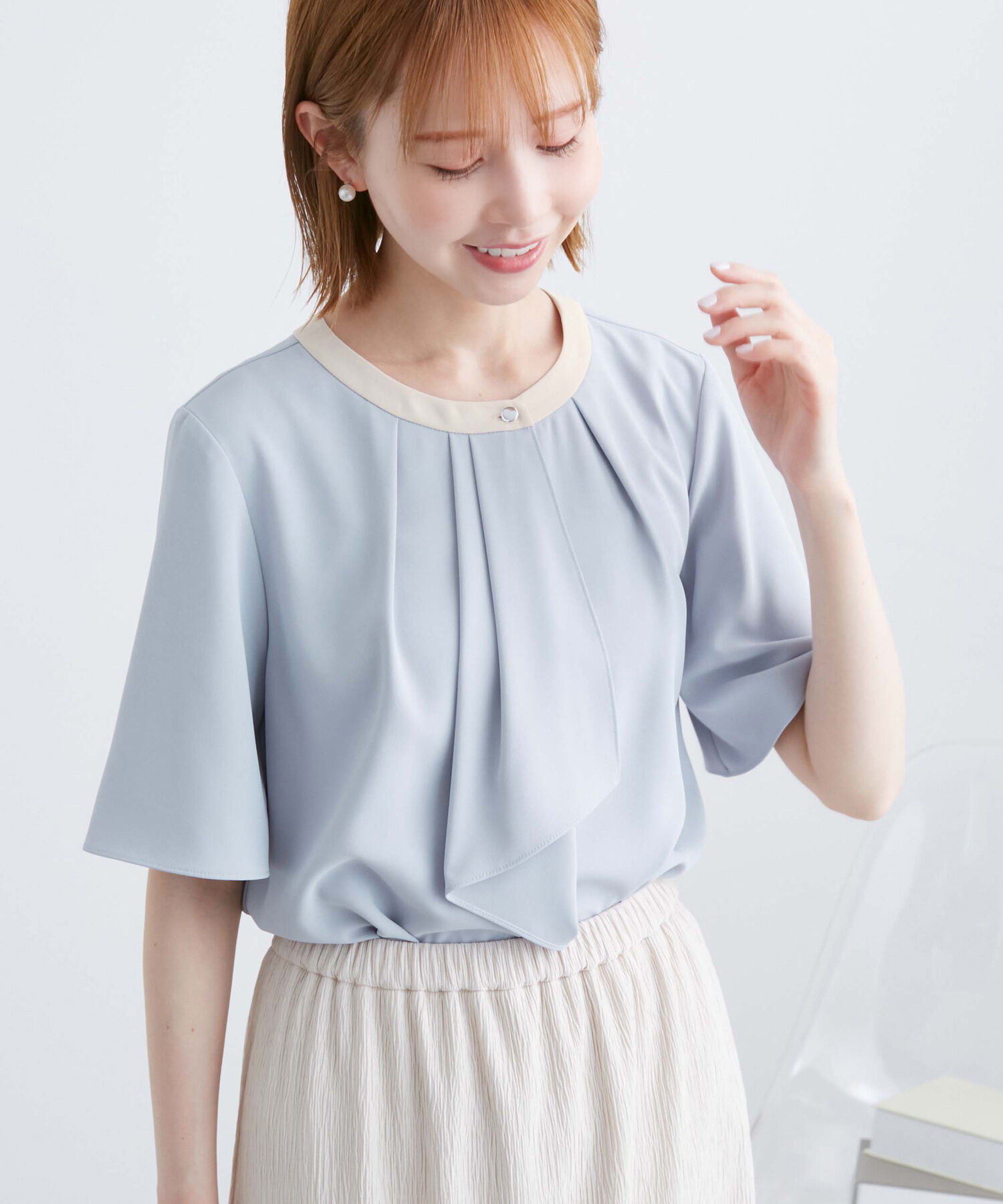 Rope&rsquo;Picnic「ボウタイハーフスリーブブラウス」|シャツ・ブラウス|サックス(48)