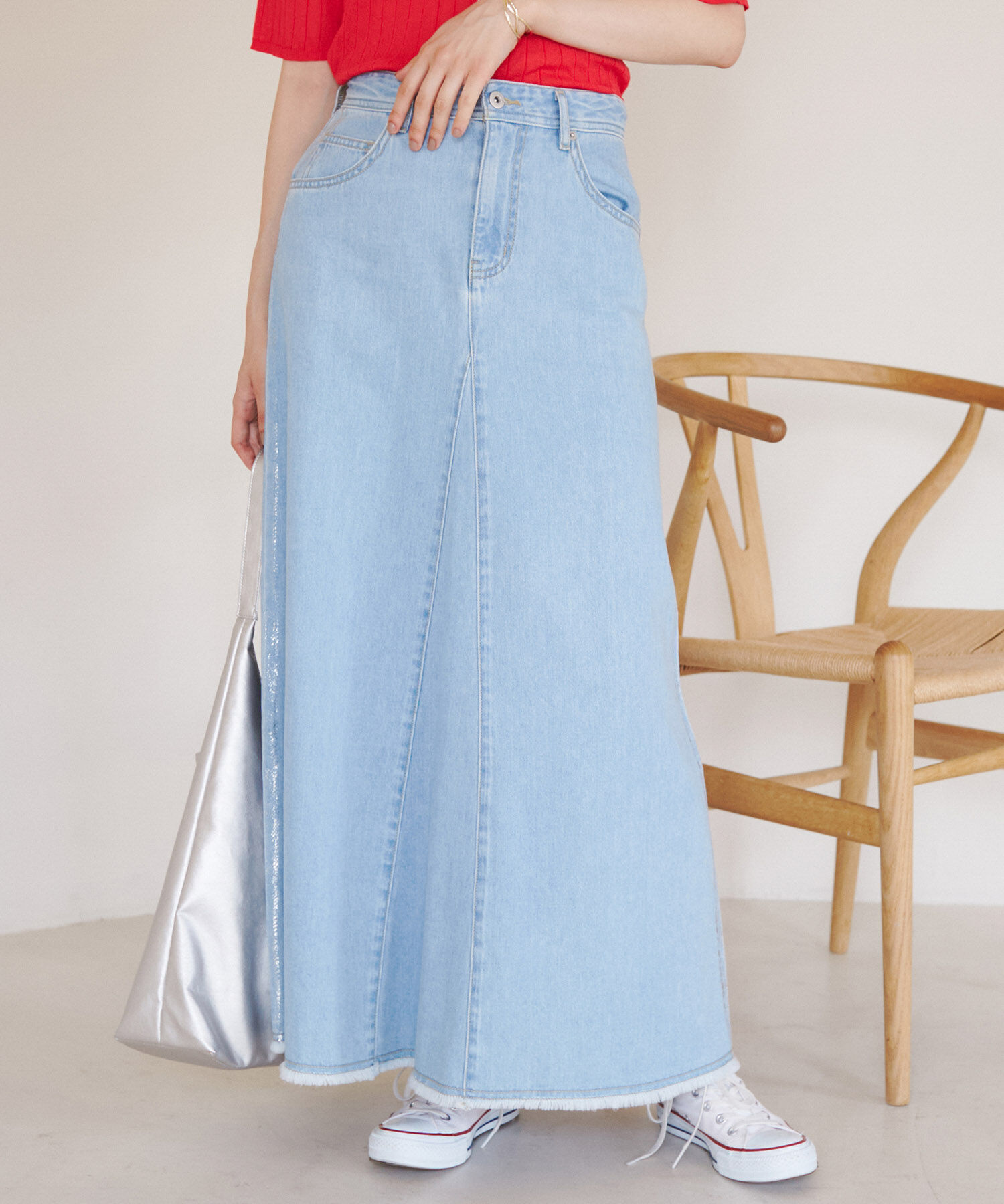 Rope&rsquo;Picnic「【3サイズ展開】セミフレアロング箔プリントデニムスカート」|スカート|