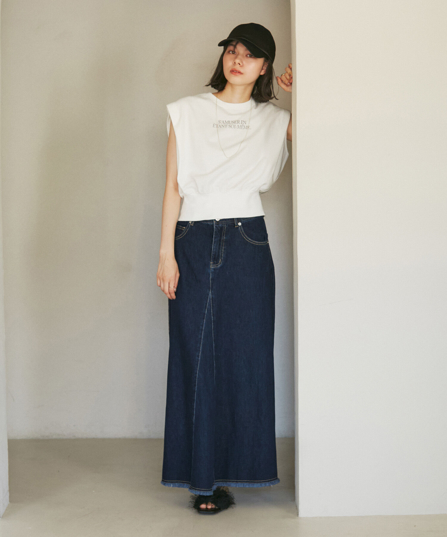 Rope&rsquo;Picnic「【3サイズ展開】セミフレアロング箔プリントデニムスカート」|スカート|