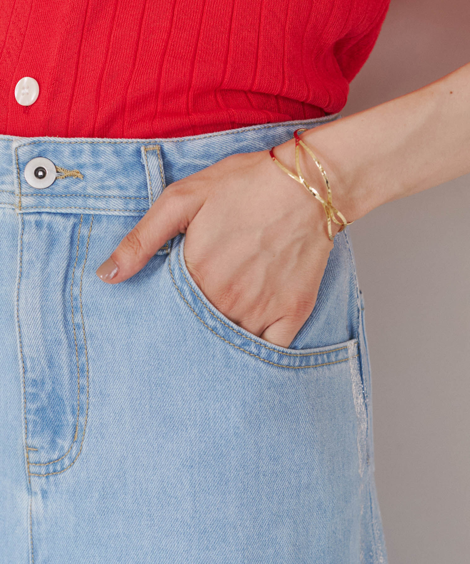 Rope&rsquo;Picnic「【3サイズ展開】セミフレアロング箔プリントデニムスカート」|スカート|