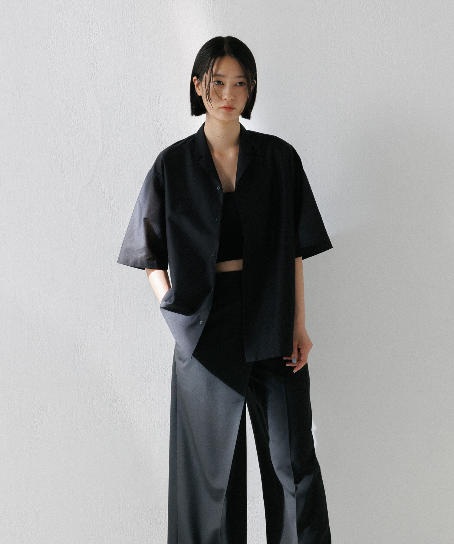 ADAM ET ROPE'「【(F)LIGHT/フライト】超軽量 オーバーサイズ シアー オープンカラー ハーフスリーブ シャツ / 速乾 / スト」|シャツ・ブラウス|