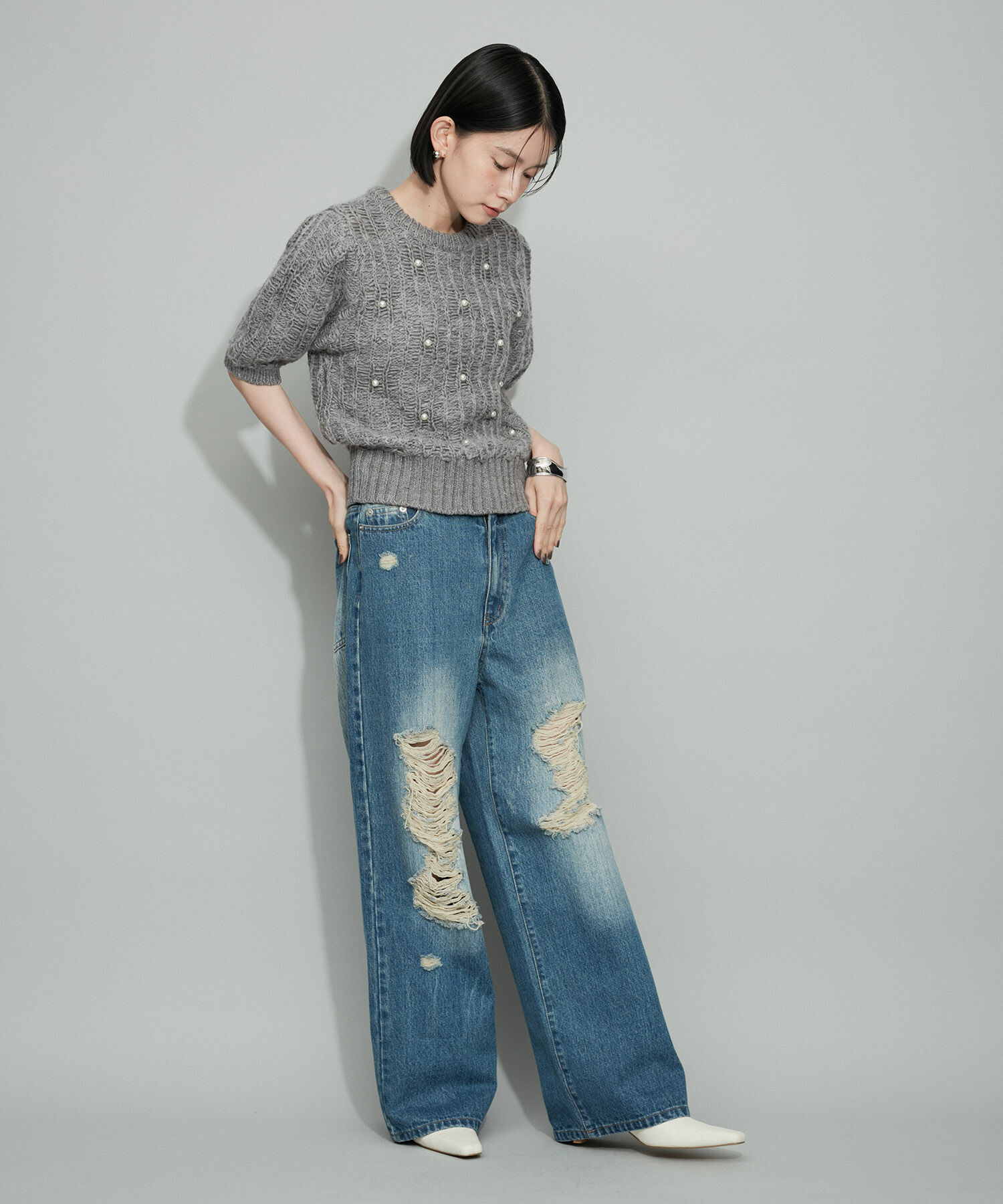 ADAM ET ROPE'「【WEB限定】パールドットニット」|ニット・セーター|