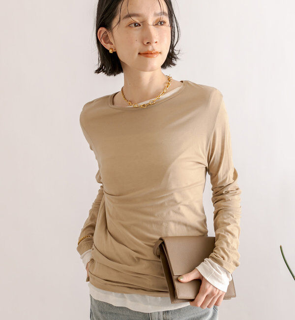  「【MONN.:.(モン)】シアーロンT」|Tシャツ・カットソー|ベージュ