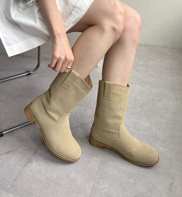  「ラウンドミドルブーツ」|ショートブーツ|ベージュ