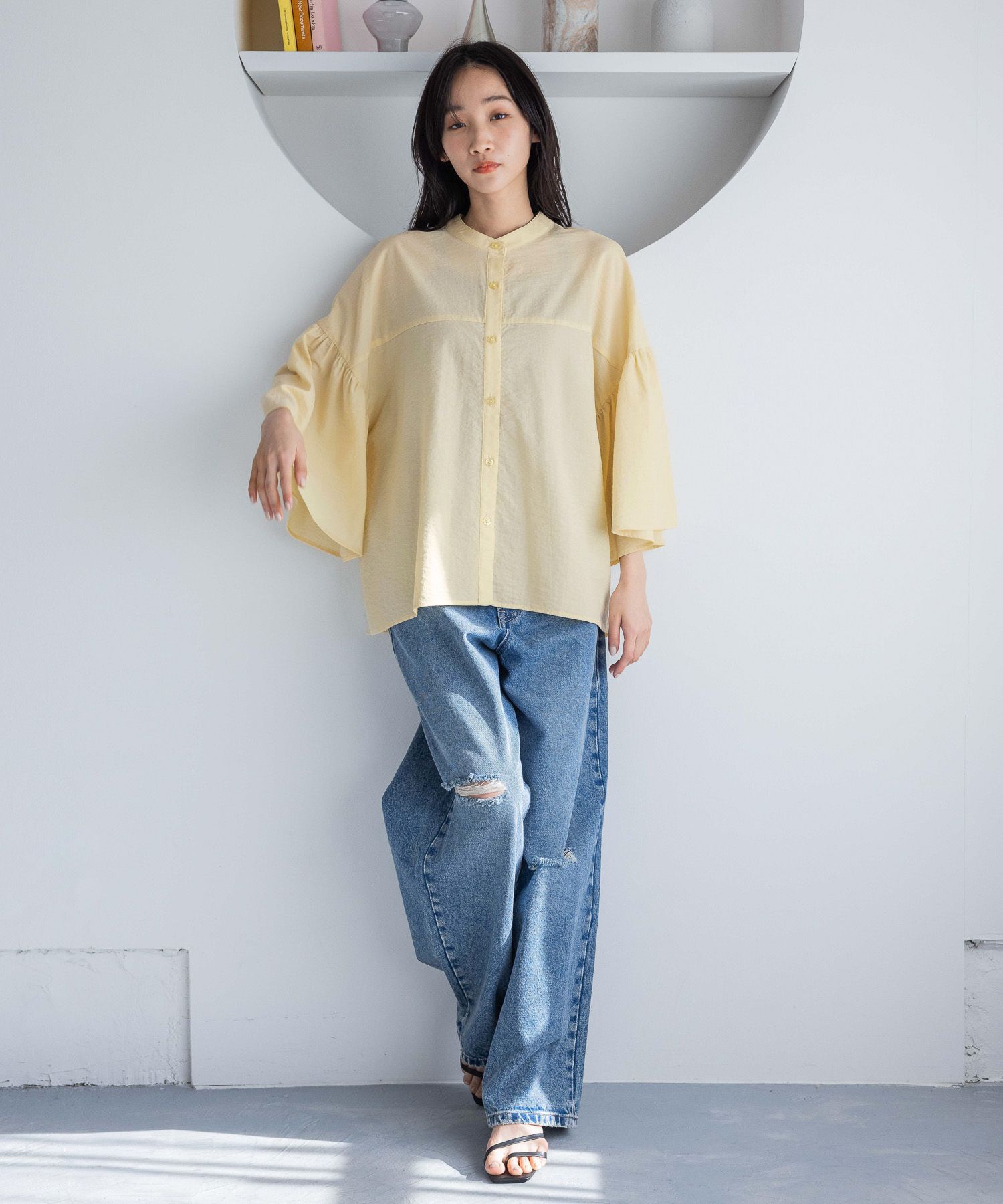 LOWRYS FARM「バンドフリル８分袖」|シャツ・ブラウス|