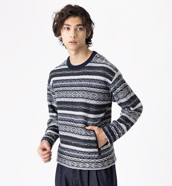 ABAHOUSE「バック サイド フェアアイル プルオーバー ニット」|ニット・セーター|ネイビー
