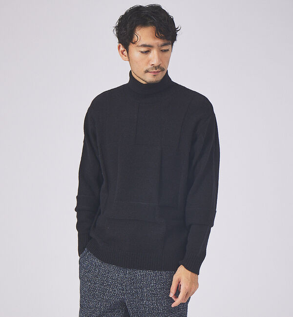 ABAHOUSE「チェック リンクス タートルネック ニット」|ニット・セーター|ブラック