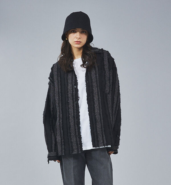 ABAHOUSE「【Revo.】フリンジストライプオーバーサイズシャツ」|シャツ・ブラウス|