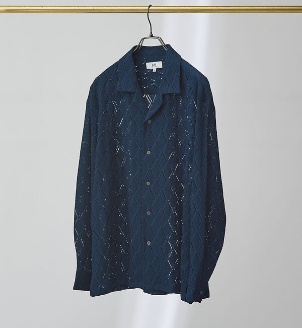 ABAHOUSE「【AH ABAHOUSE】ダイヤ柄 シアーストレッチ 長袖シャツ」|シャツ・ブラウス|ダークグリーン