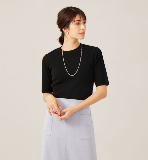 abahouse mavie「ポリエステル5分袖リブプルオーバー」|Tシャツ・カットソー|ブラック系その他1