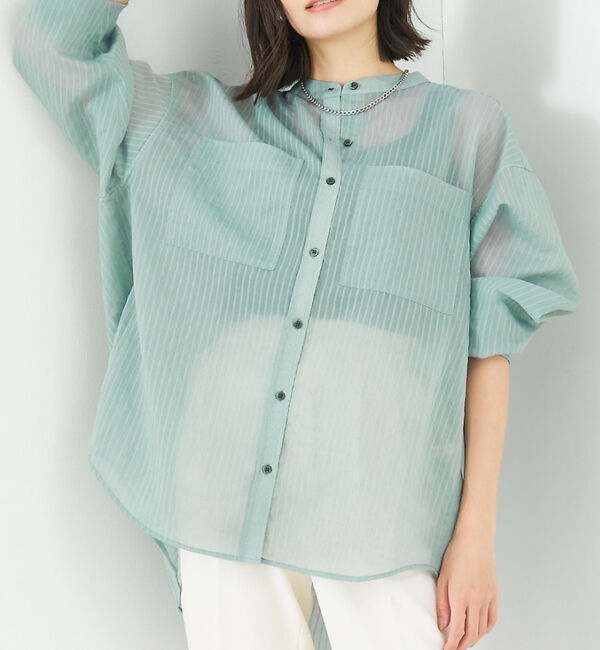 abahouse mavie「シアーオーバーシャツ」|シャツ・ブラウス|ブルーグレー