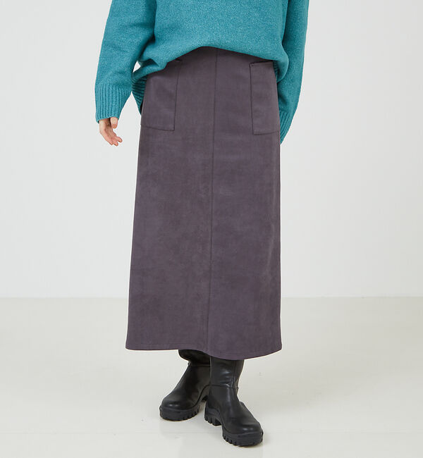abahouse mavie「フェイク（スエード＆レザー）ロングタイトスカート」|スカート|チャコールグレー