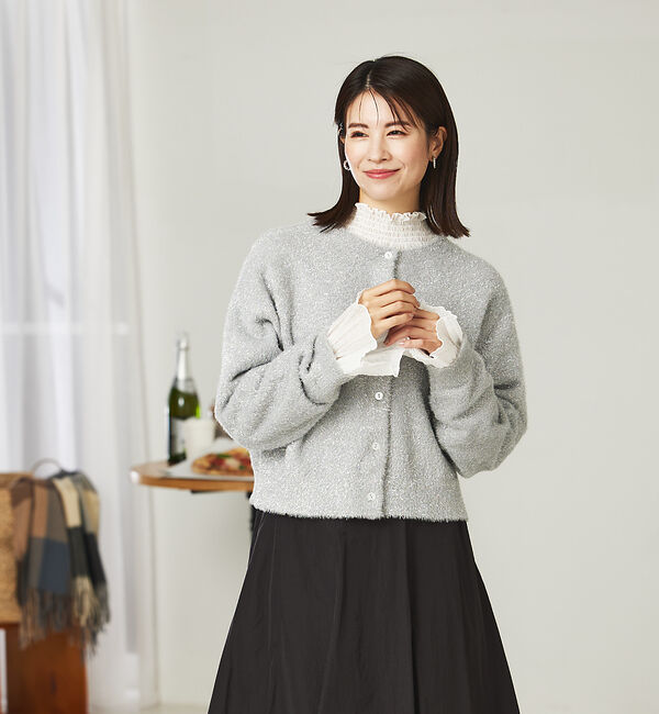 abahouse mavie「ラメ混フェザーヤーン2WAYカーディガン」|カーディガン|