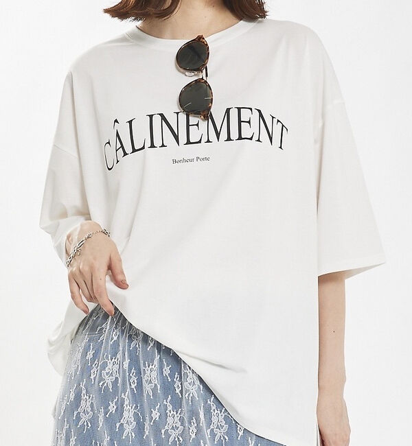 abahouse mavie「5分袖オーバーロゴT」|Tシャツ・カットソー|ホワイト