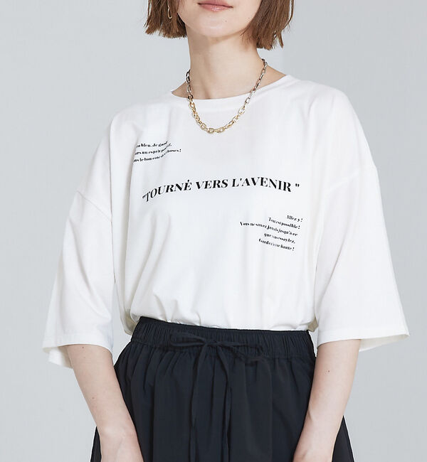 abahouse mavie「5分袖オーバーロゴT」|Tシャツ・カットソー|ホワイト系その他1