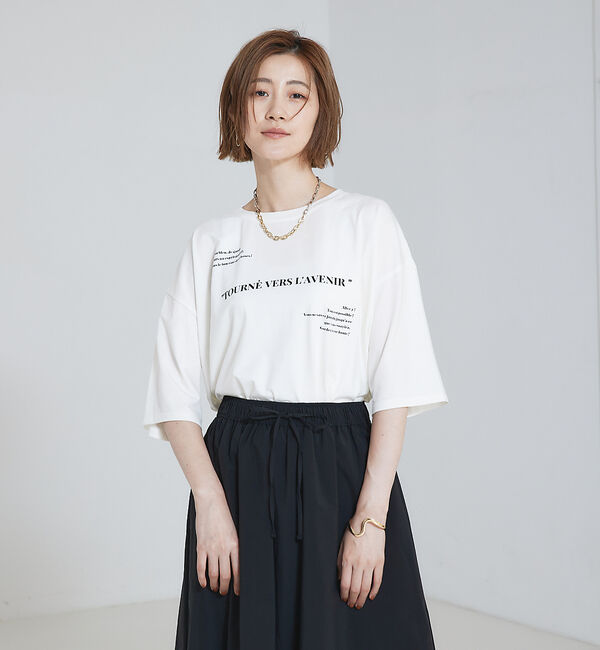 abahouse mavie「5分袖オーバーロゴT」|Tシャツ・カットソー|