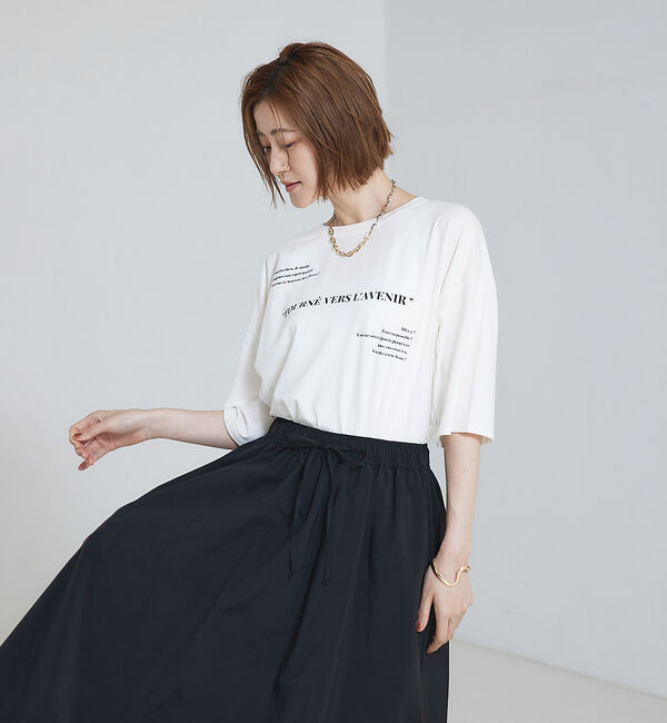 abahouse mavie「5分袖オーバーロゴT」|Tシャツ・カットソー|