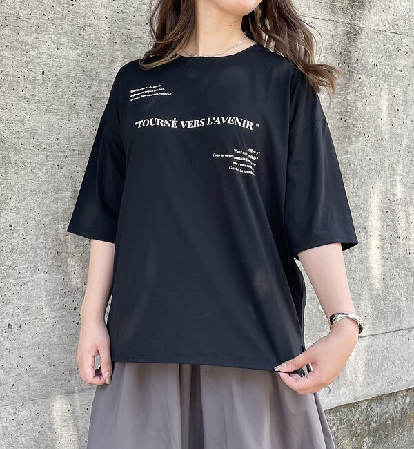 abahouse mavie「5分袖オーバーロゴT」|Tシャツ・カットソー|