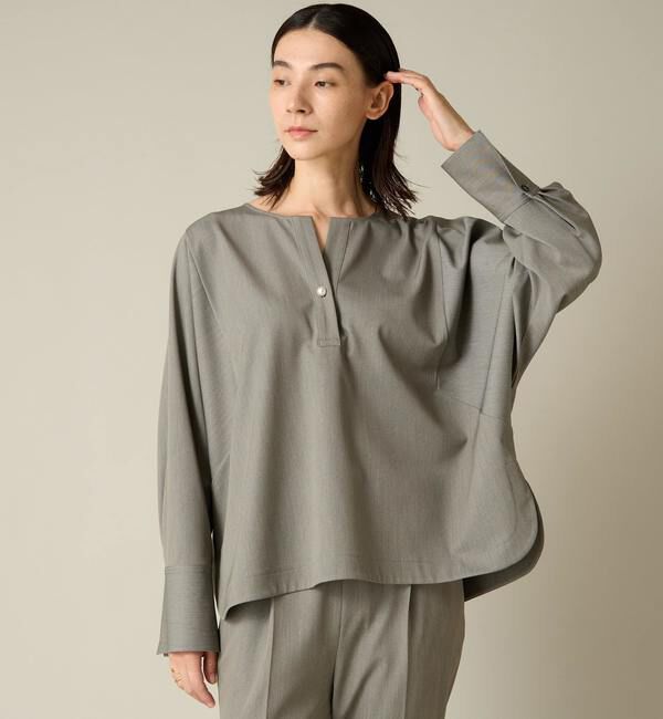 Liesse「パール釦ワイドブラウス（セットアップ対応）」|シャツ・ブラウス|杢グレー