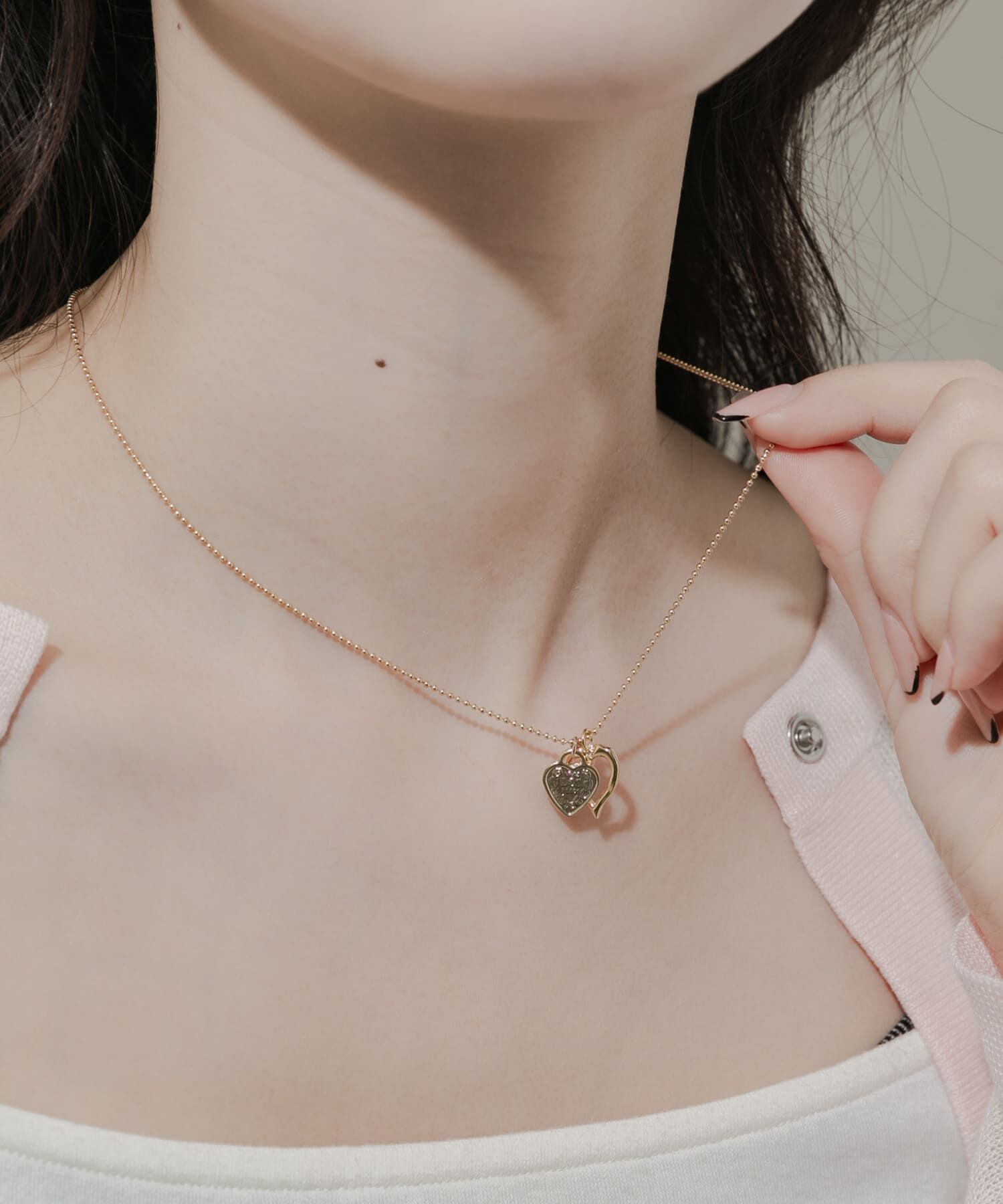 SMELLY「ダブルハートコインネックレス」|ネックレス|