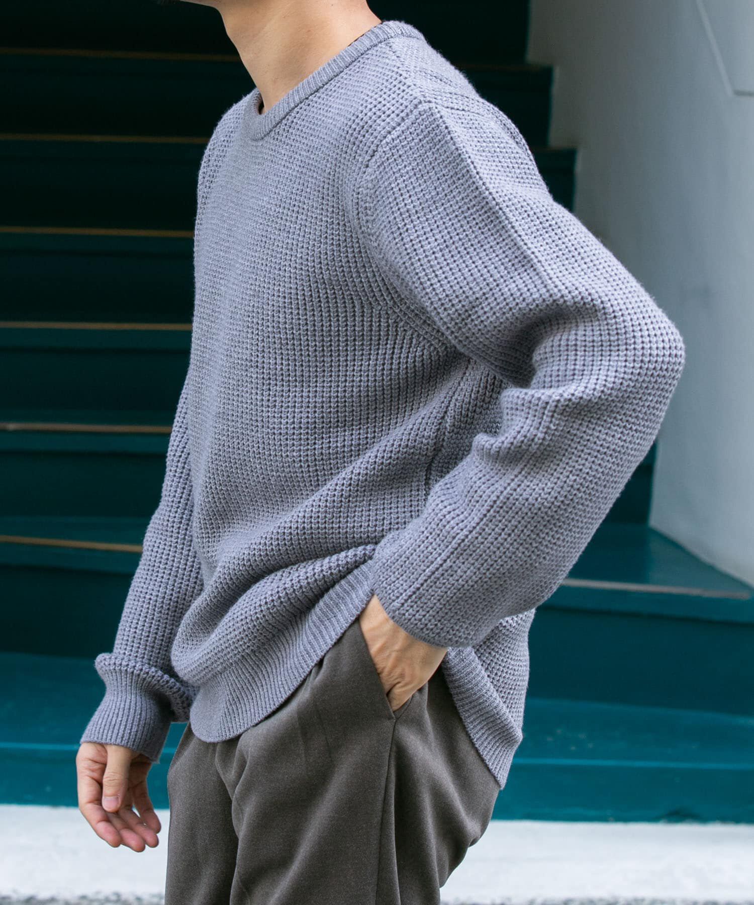 URBAN RESEARCH ROSSO「ウォッシャブルストレッチワッフルクルーネックプルオーバー」|ニット・セーター|