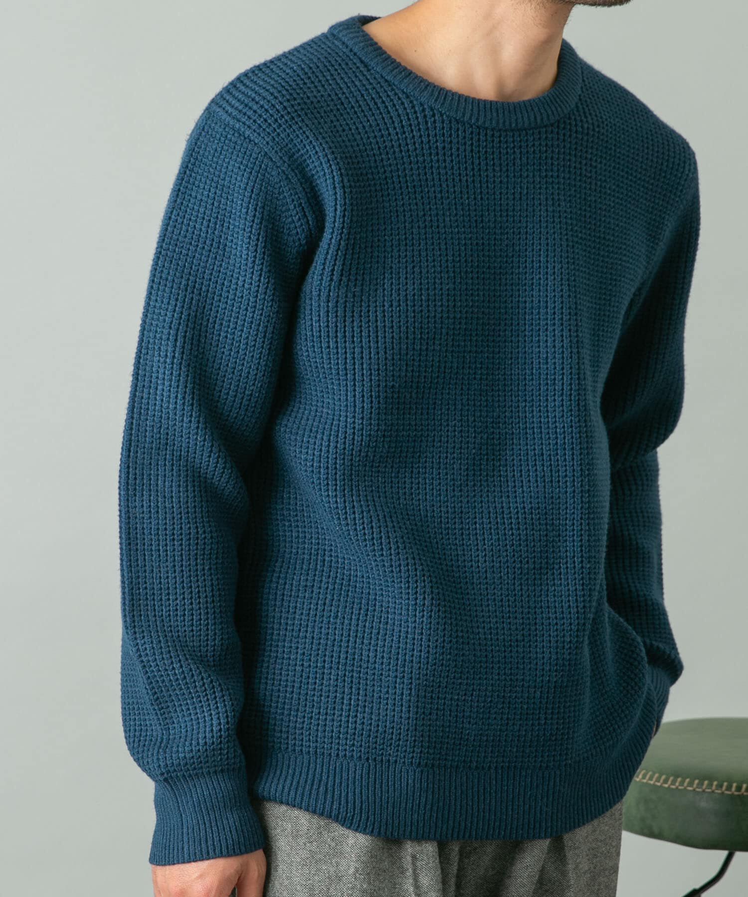URBAN RESEARCH ROSSO「ウォッシャブルストレッチワッフルクルーネックプルオーバー」|ニット・セーター|ネイビー