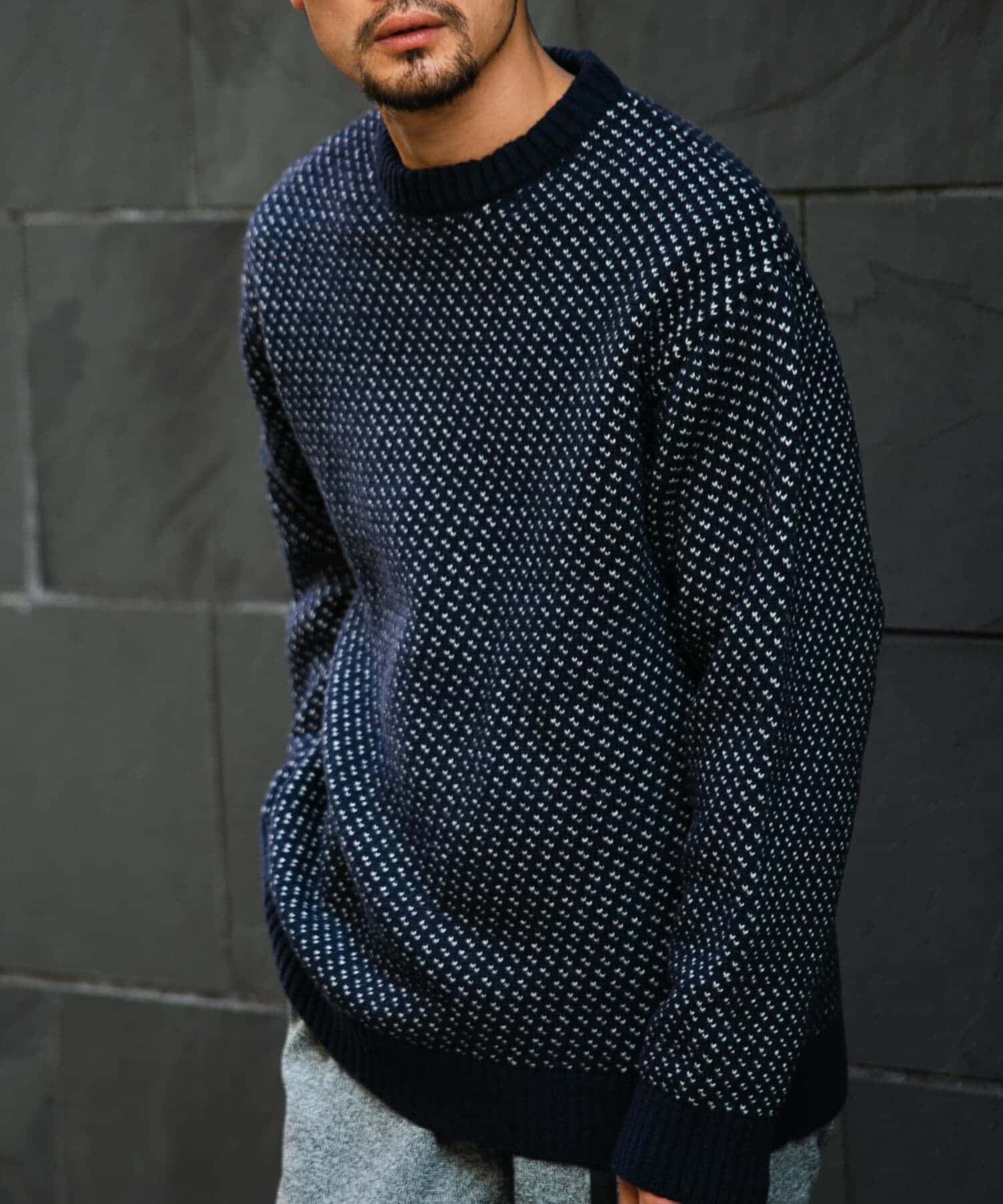 URBAN RESEARCH ROSSO「『XLサイズあり』バーズアイ柄クルーネックニット」|ニット・セーター|