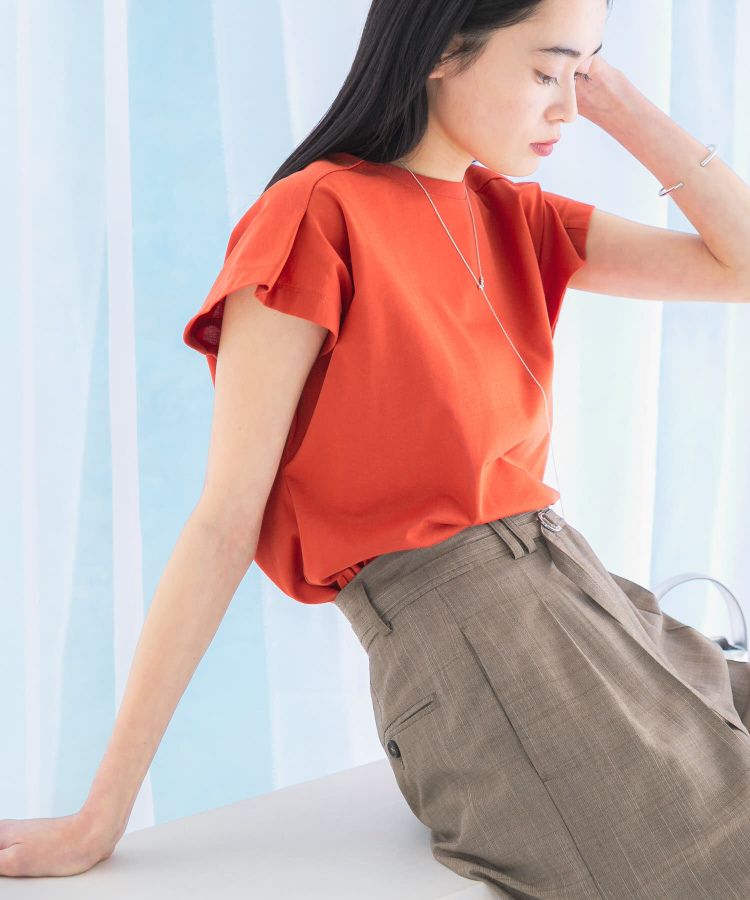 URBAN RESEARCH ROSSO「タックスリーブクールタッチカットソー」|Tシャツ・カットソー|レッド