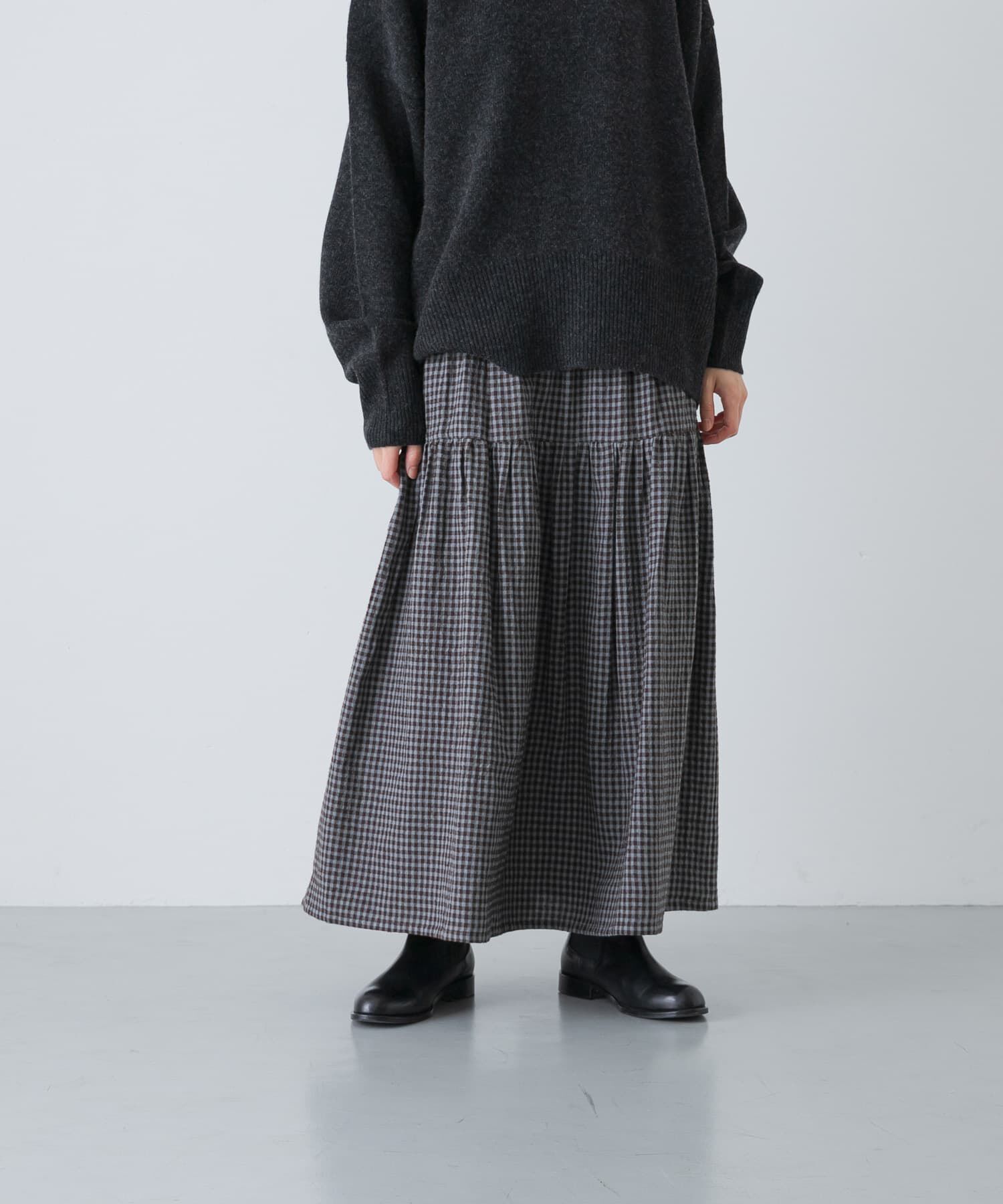 かぐれ「ギンガムティアードスカート」|スカート|グレー