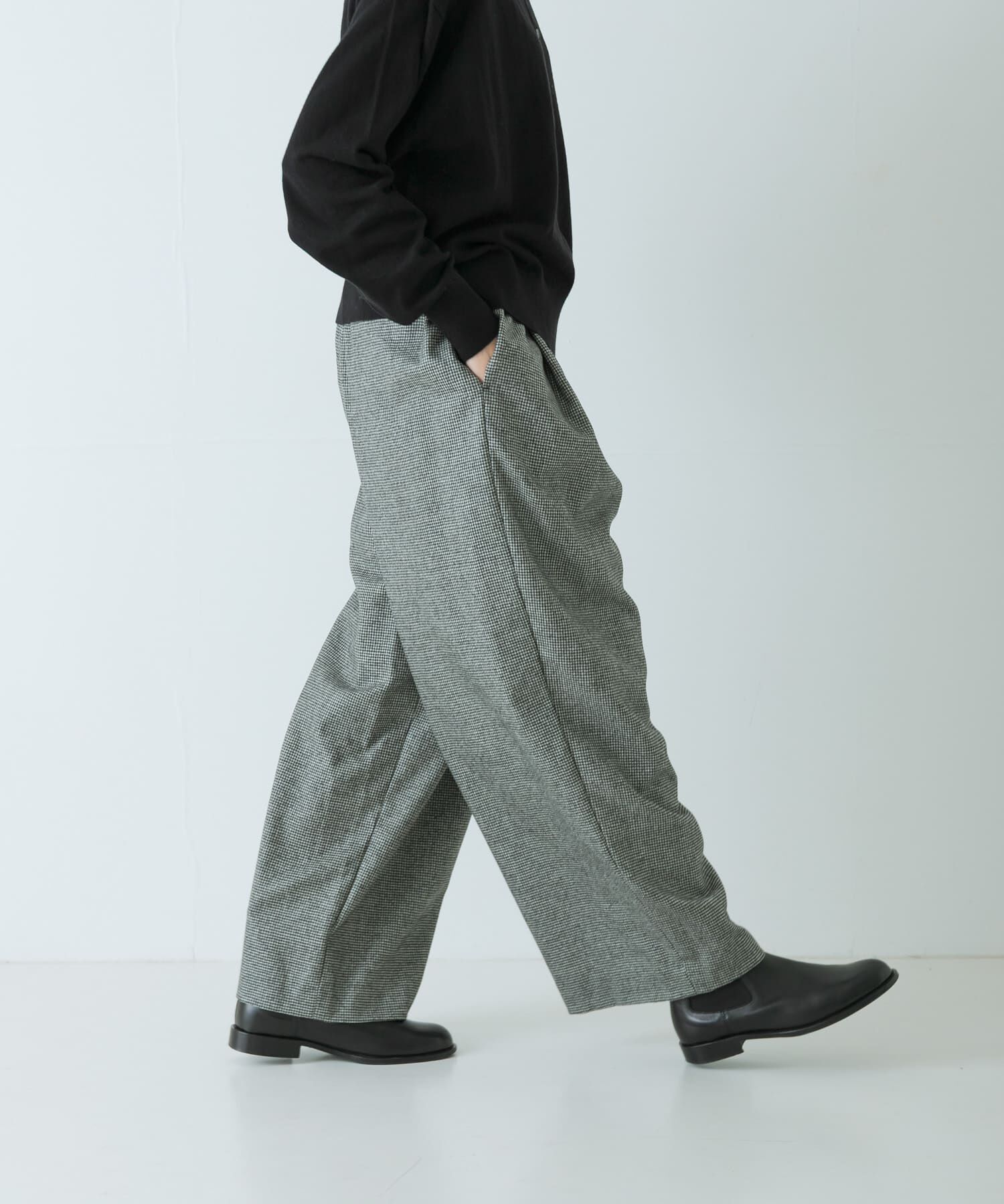 かぐれ「ウールフラノタックワイドパンツ」|その他|チェック