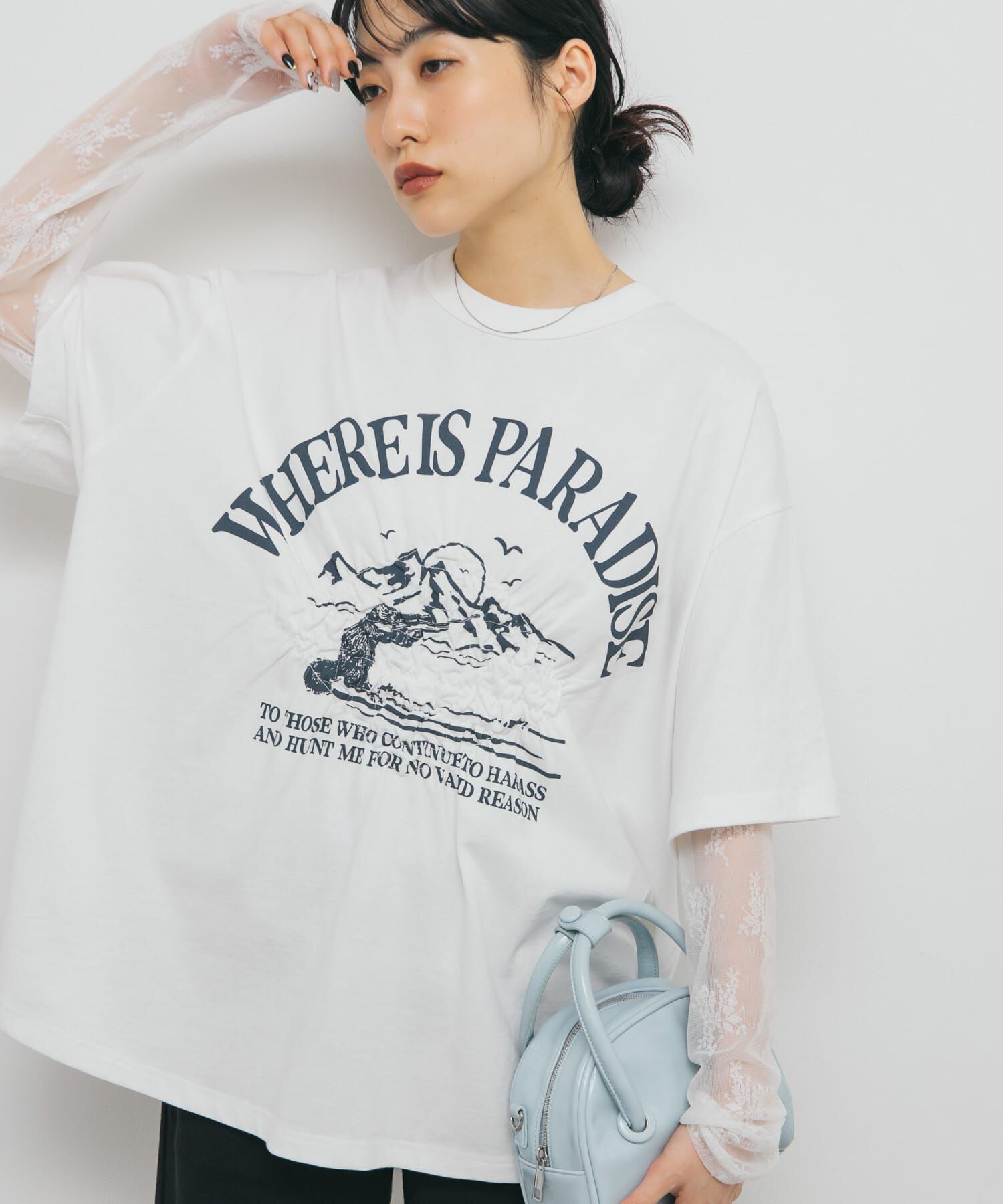  「シャーリングプリントTEE」|Tシャツ・カットソー|