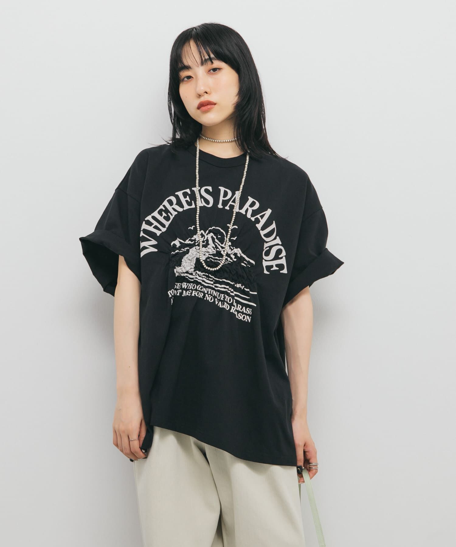  「シャーリングプリントTEE」|Tシャツ・カットソー|