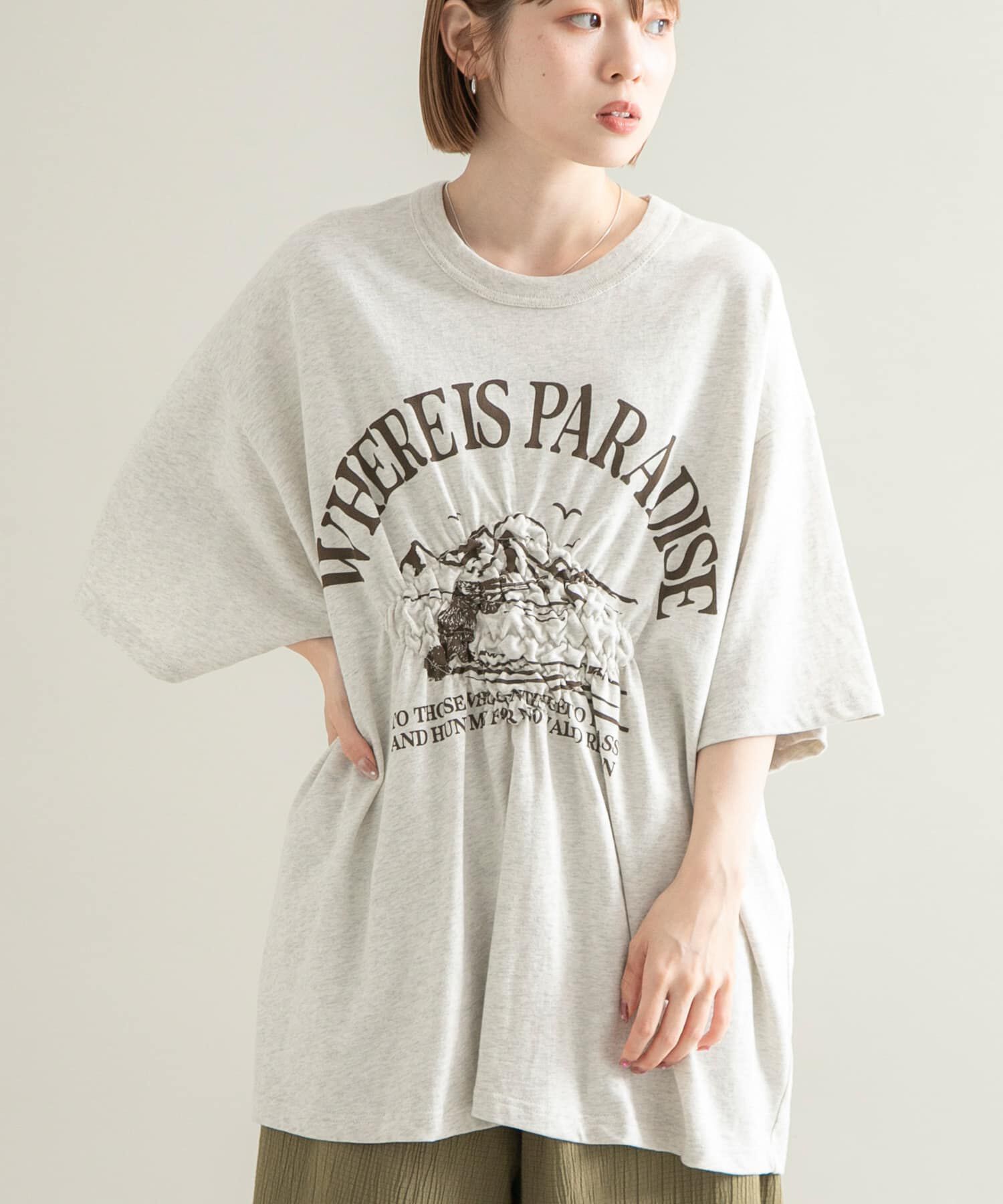  「シャーリングプリントTEE」|Tシャツ・カットソー|オートミール