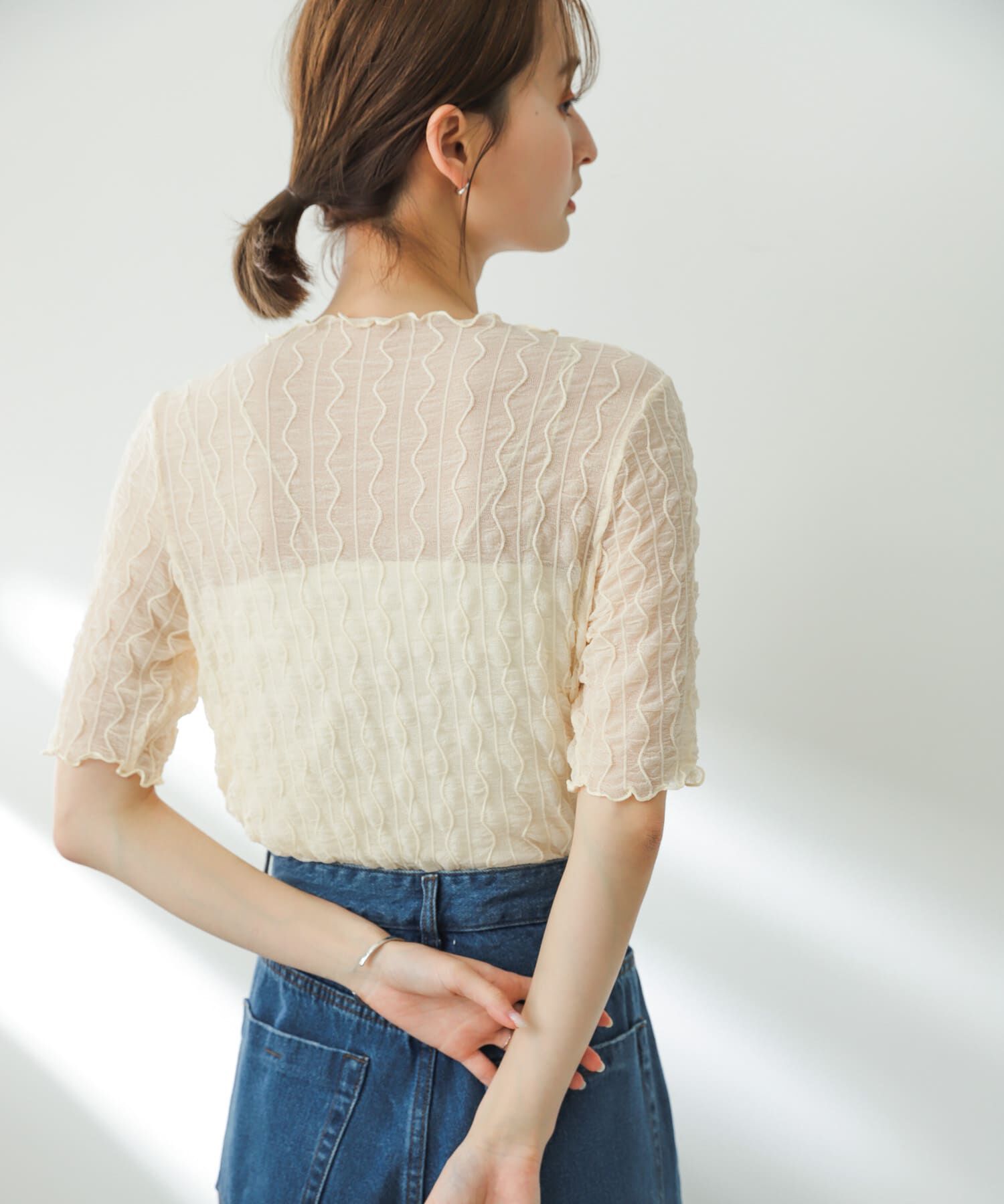 SENSE OF PLACE by URBAN RESEARCH「ウェーブパターンシアートップ(5分袖)」|Tシャツ・カットソー|