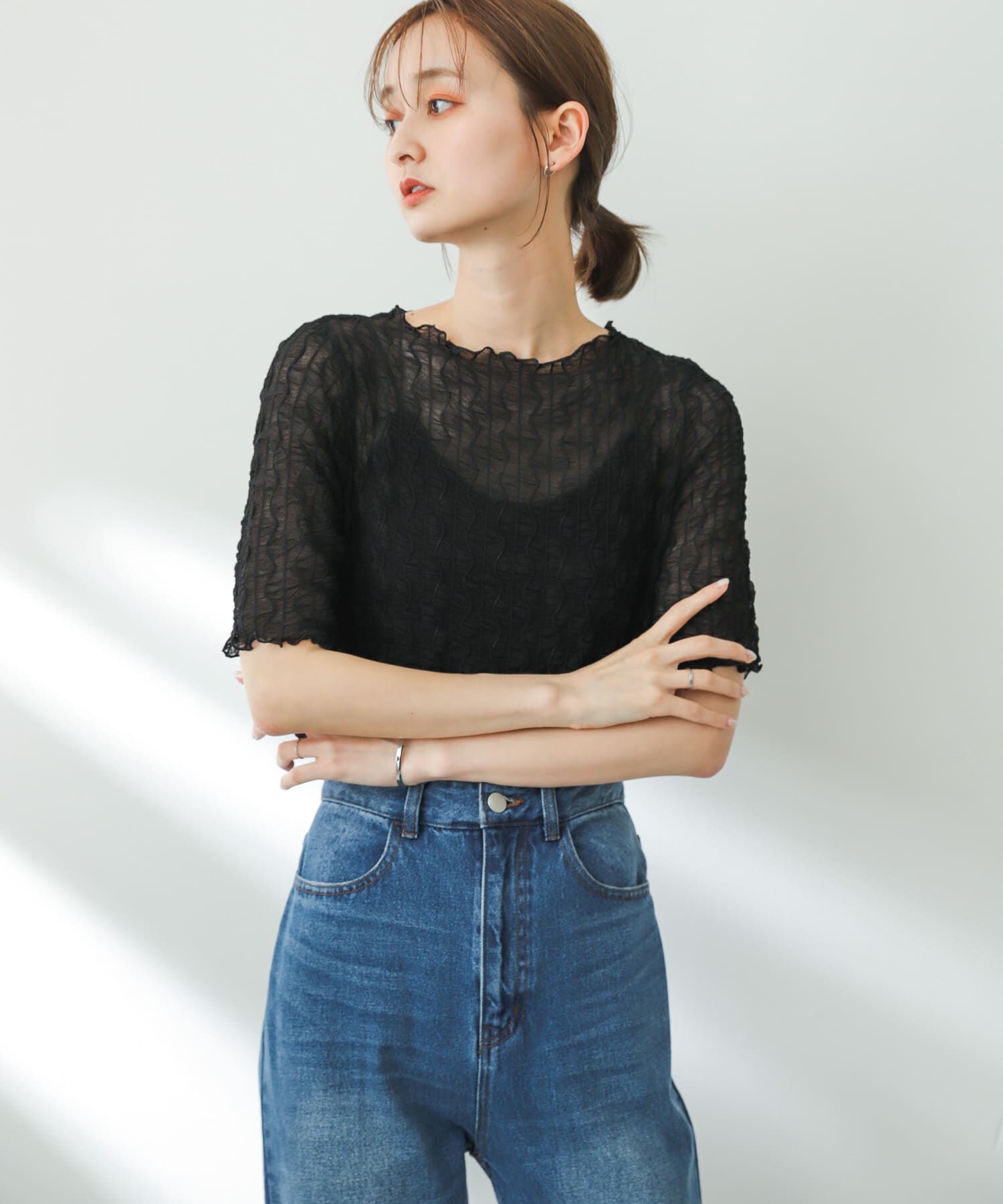 SENSE OF PLACE by URBAN RESEARCH「ウェーブパターンシアートップ(5分袖)」|Tシャツ・カットソー|