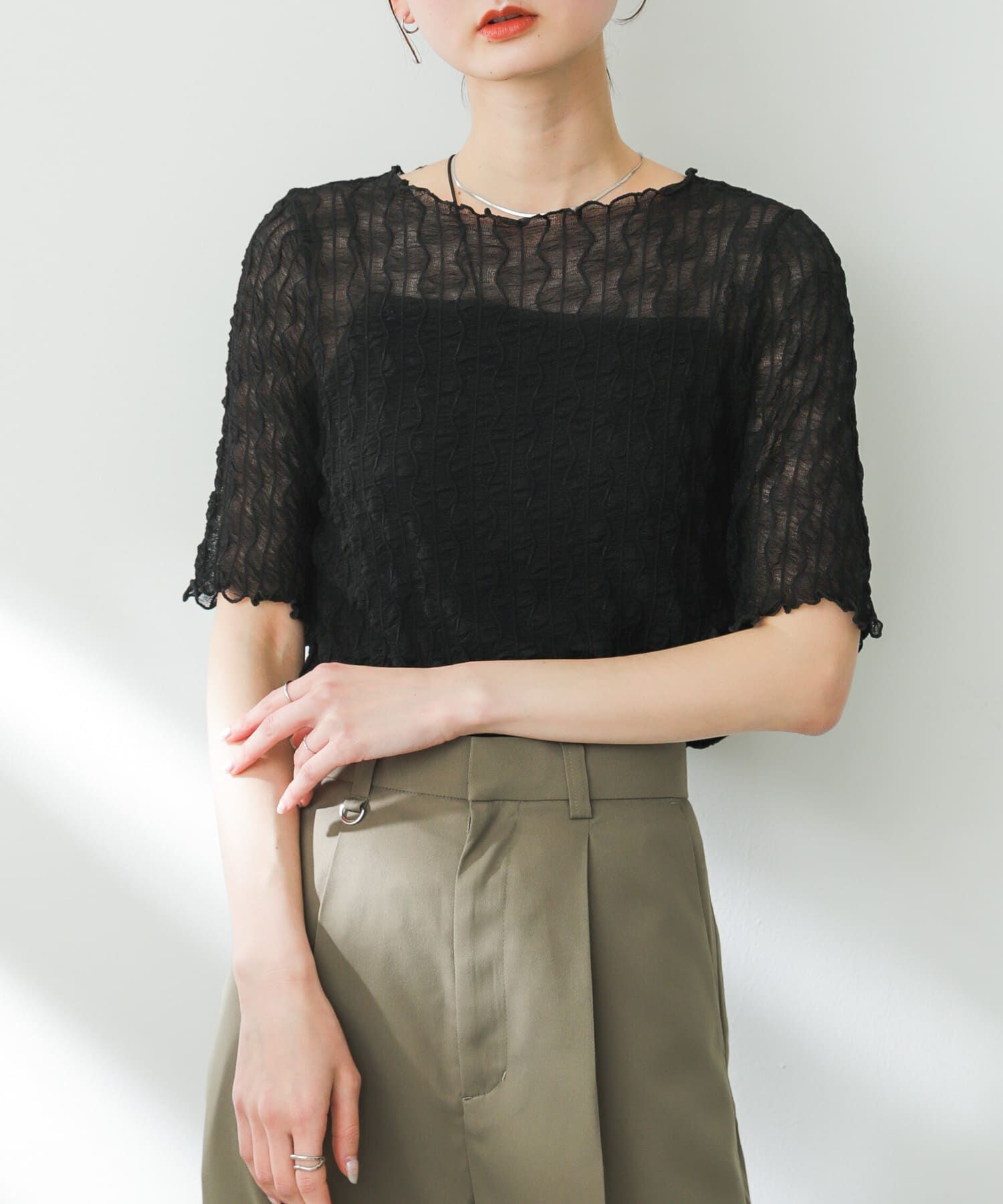 SENSE OF PLACE by URBAN RESEARCH「ウェーブパターンシアートップ(5分袖)」|Tシャツ・カットソー|