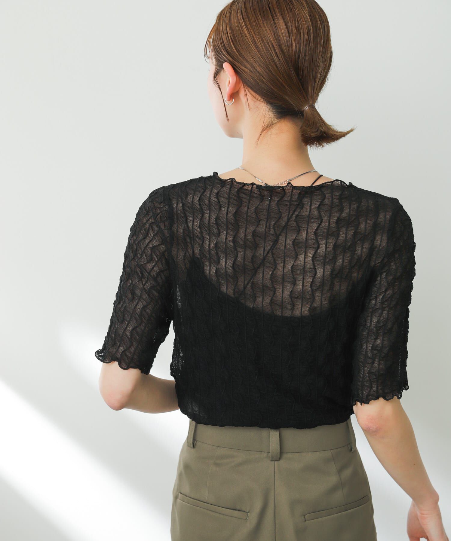 SENSE OF PLACE by URBAN RESEARCH「ウェーブパターンシアートップ(5分袖)」|Tシャツ・カットソー|