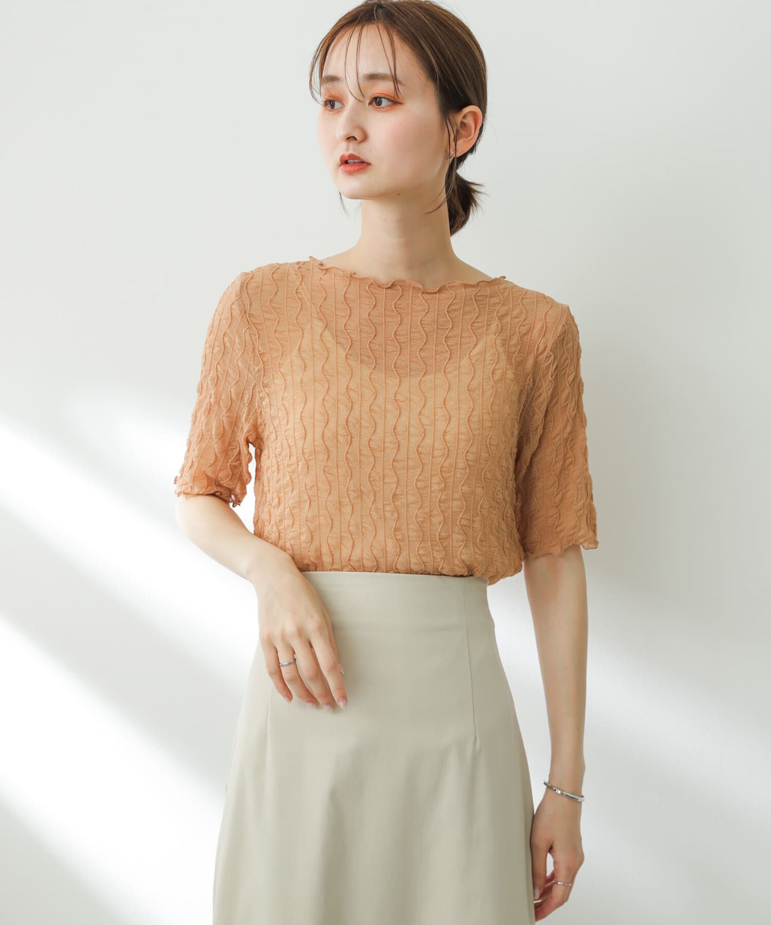 SENSE OF PLACE by URBAN RESEARCH「ウェーブパターンシアートップ(5分袖)」|Tシャツ・カットソー|