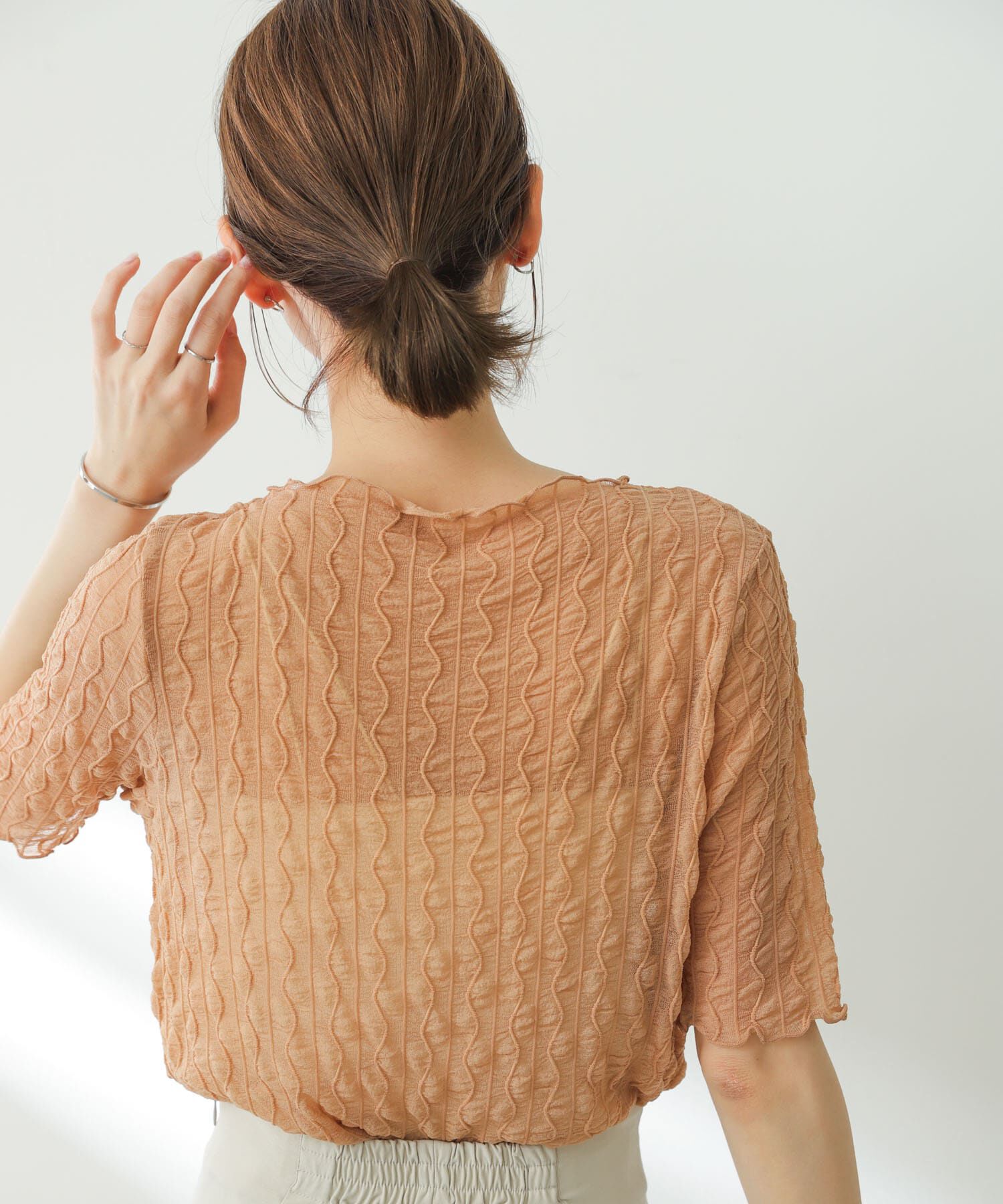 SENSE OF PLACE by URBAN RESEARCH「ウェーブパターンシアートップ(5分袖)」|Tシャツ・カットソー|