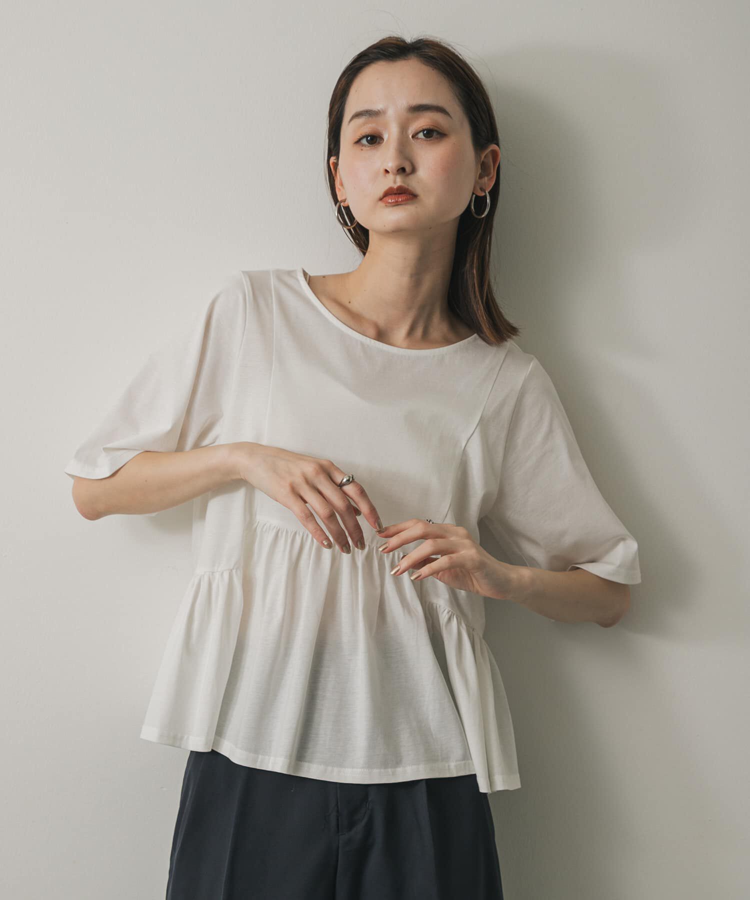 SENSE OF PLACE by URBAN RESEARCH「クルーネックペプラムフリルトップ」|Tシャツ・カットソー|