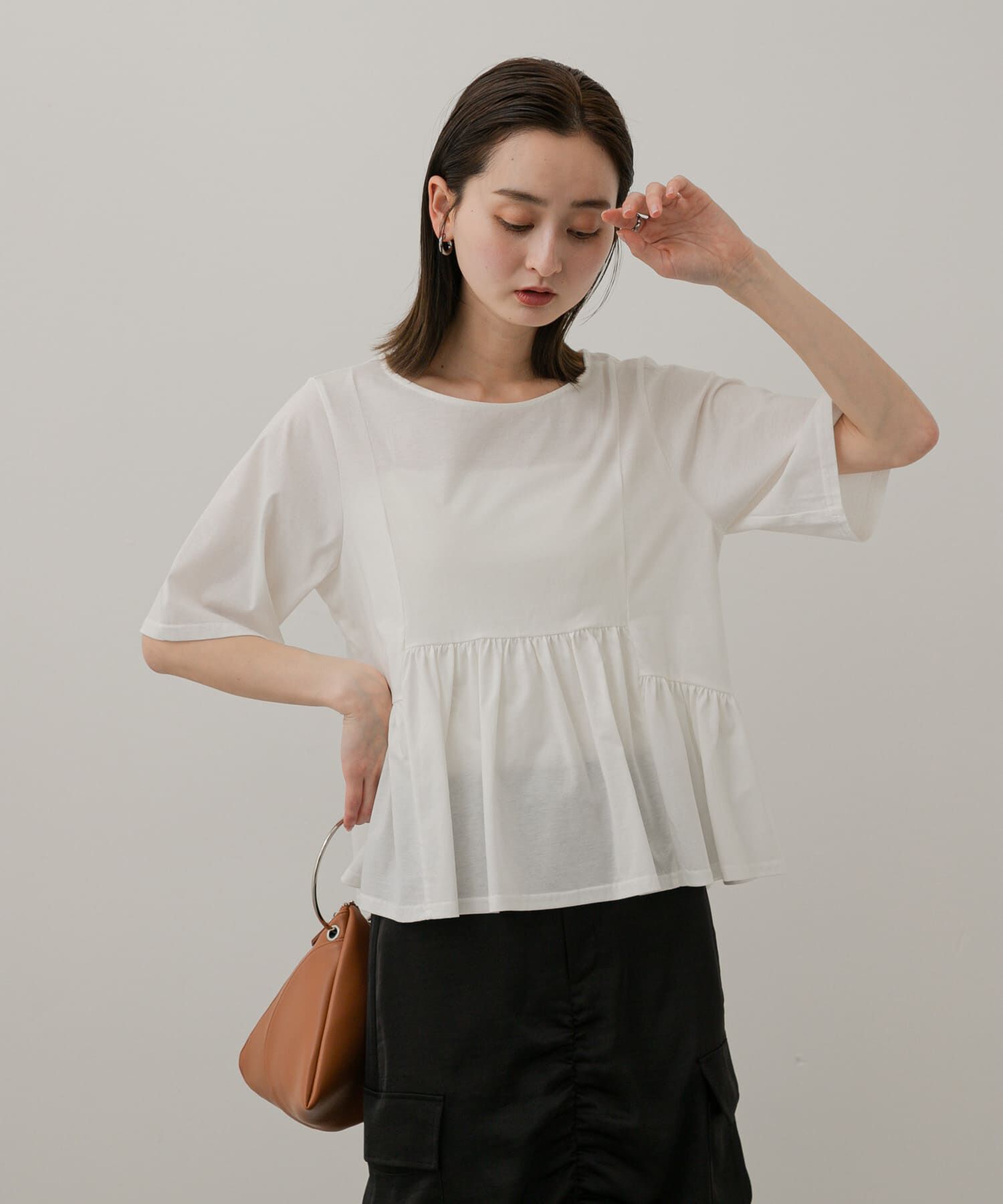 SENSE OF PLACE by URBAN RESEARCH「クルーネックペプラムフリルトップ」|Tシャツ・カットソー|