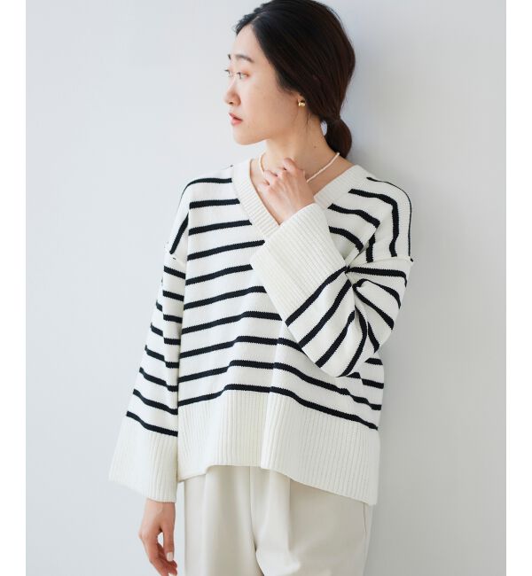 le.coeur blanc「ボーダーワイドシルエットVネックニット」|ニット・セーター|