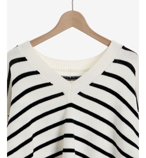 le.coeur blanc「ボーダーワイドシルエットVネックニット」|ニット・セーター|