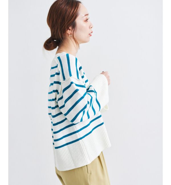 le.coeur blanc「ボーダーワイドシルエットVネックニット」|ニット・セーター|