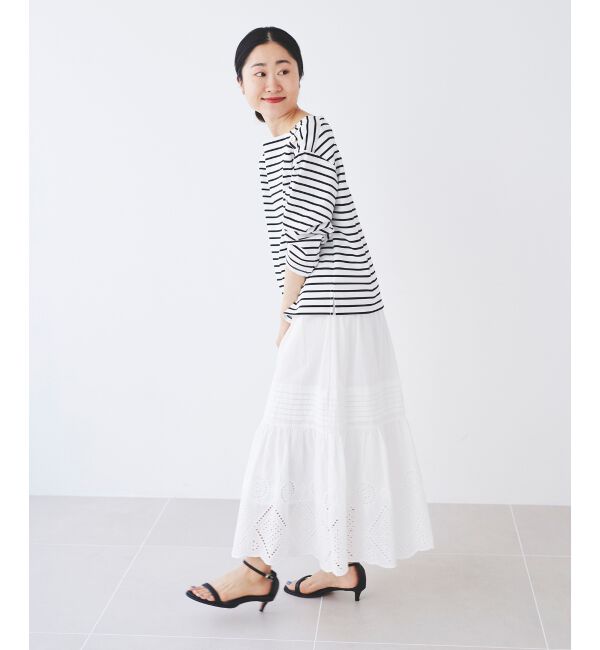  「ボタン付きボーダープルオーバー」|Tシャツ・カットソー|