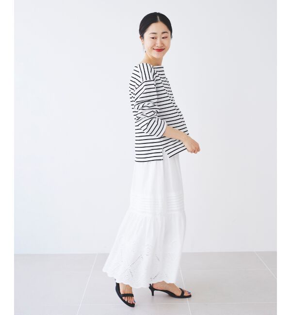  「ボタン付きボーダープルオーバー」|Tシャツ・カットソー|