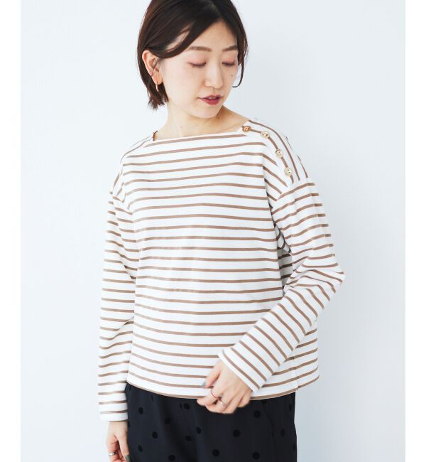  「ボタン付きボーダープルオーバー」|Tシャツ・カットソー|