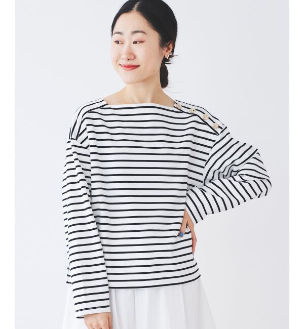  「ボタン付きボーダープルオーバー」|Tシャツ・カットソー|